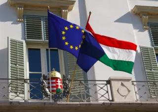 EU and Hungarian flags in Budapest