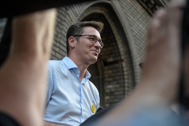 Gergely Karacsony at a protest Gergely Karacsony