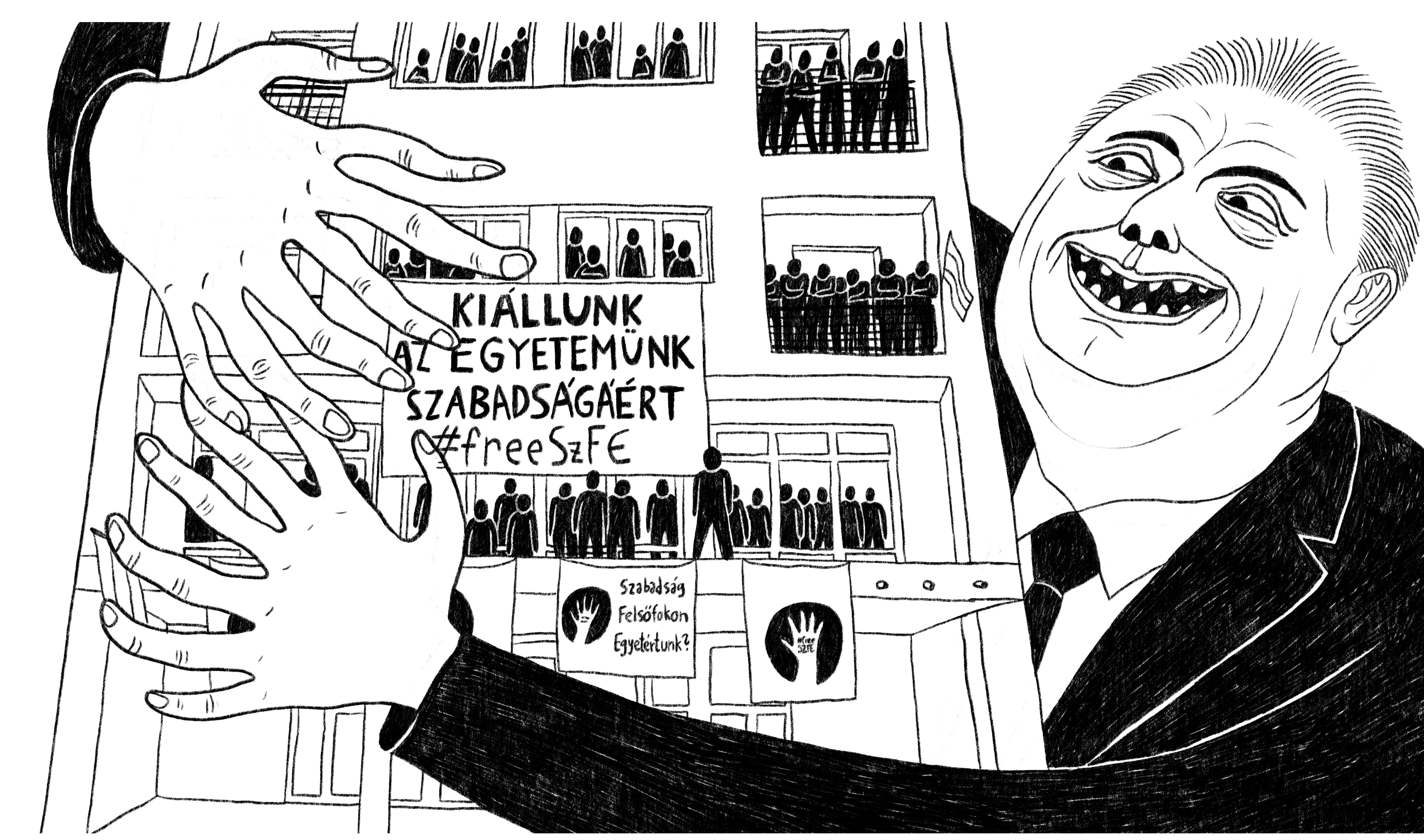 Autonomie maďarských univerzit v ohrožení - ilustrace Alžběty Suchanové pro A2 Autonomie maďarských univerzit v ohrožení - ilustrace Alžběty Suchanové pro A2