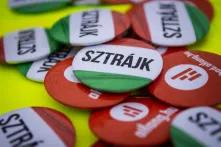 strike pins distributed on the teachers' strike on 15 March 2022