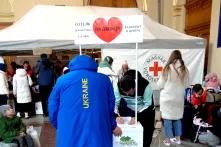 Helping point offering free accommodation for Ukrainian refugees at Keleti Railway Station in Budapest, Hungary