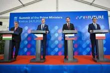 Čtyři premiéři zemí V4 na závěrečné tiskové konferenci po společném jednání, 24. listopadu 2022.
