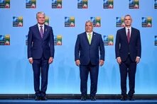 Viktor Orbán with the NATO Secretary General and the President of the Republic of Lithuania in 2023