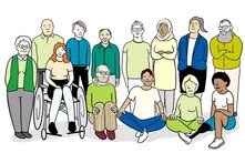 13 diverse people of all ages, sexes, religions, with/without impairments