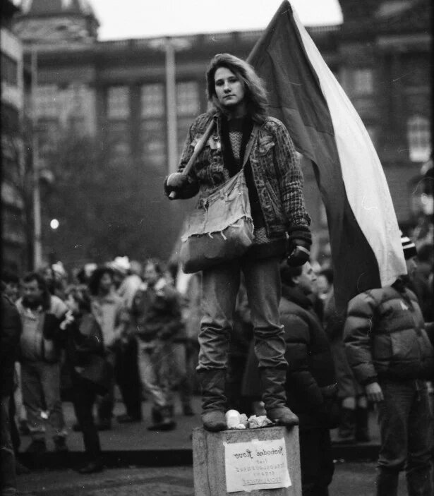 Demonstrants in Prague, 1989