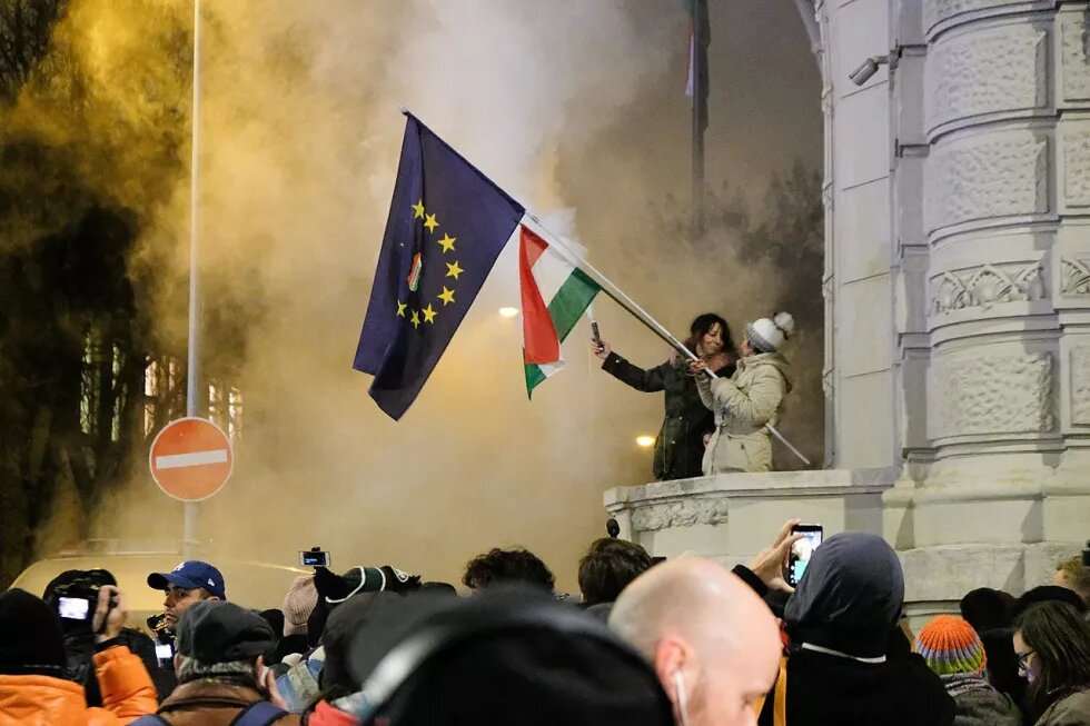 Demonstration at the Fidesz Headquarters, 2018.