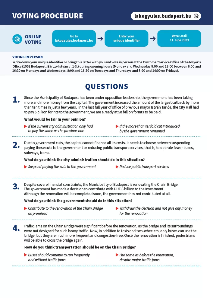 citizen's survey questions by the Budapest municipality, 2023