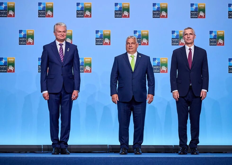 Viktor Orbán with the NATO Secretary General and the President of the Republic of Lithuania in 2023