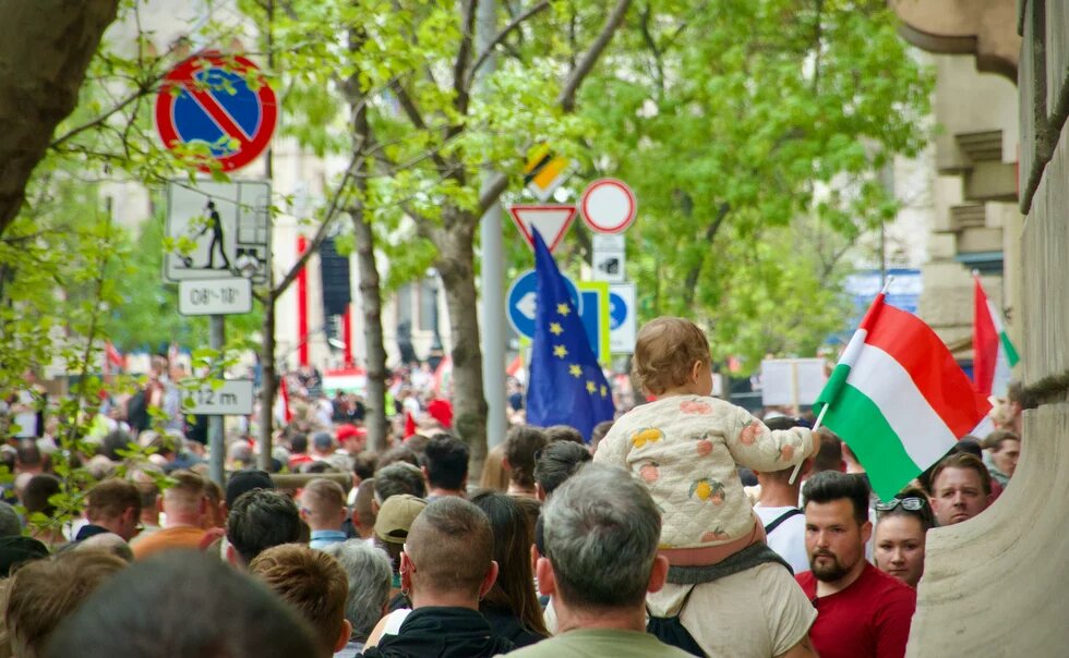 Hungarian flag at the demonstration