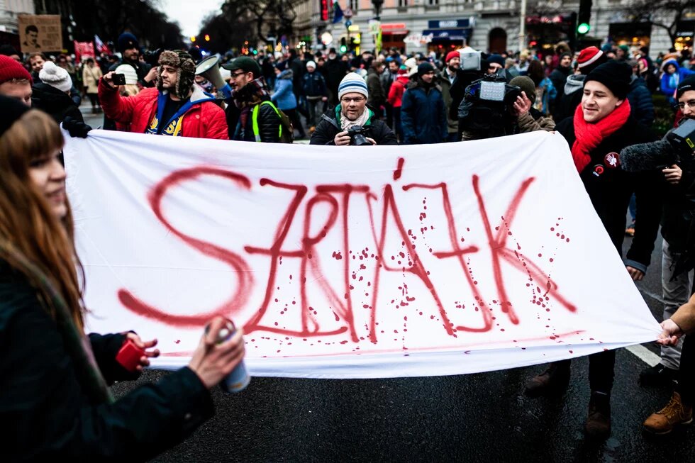 January 05, 2019: Hungary's anti-government protests and 'slave law' protests in Budapest, Hungary January 05, 2019: Hungary's anti-government protests and 'slave law' protests in Budapest, Hungary
