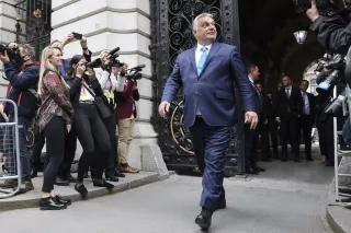 Viktor Orbán in 2021 image of Viktor Orbán walking confidently among photographers
